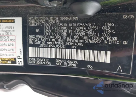 2006 Toyota 4Runner Sr5 V6 из США, поврежденный, VIN JTEZU14R960064083